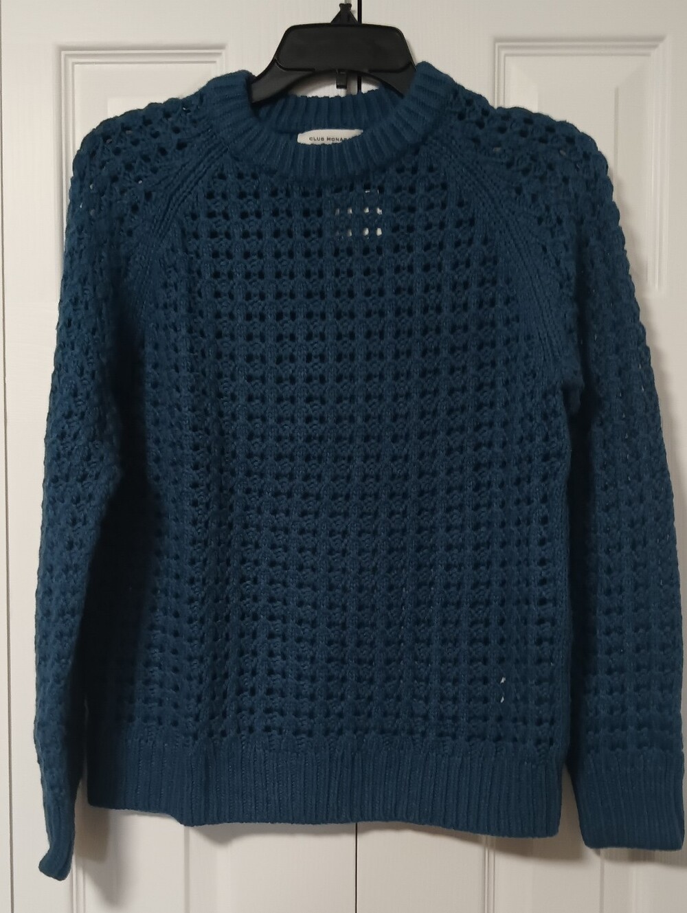 Club Monaco Deep Teal Open-Weave Crewneck Sweater